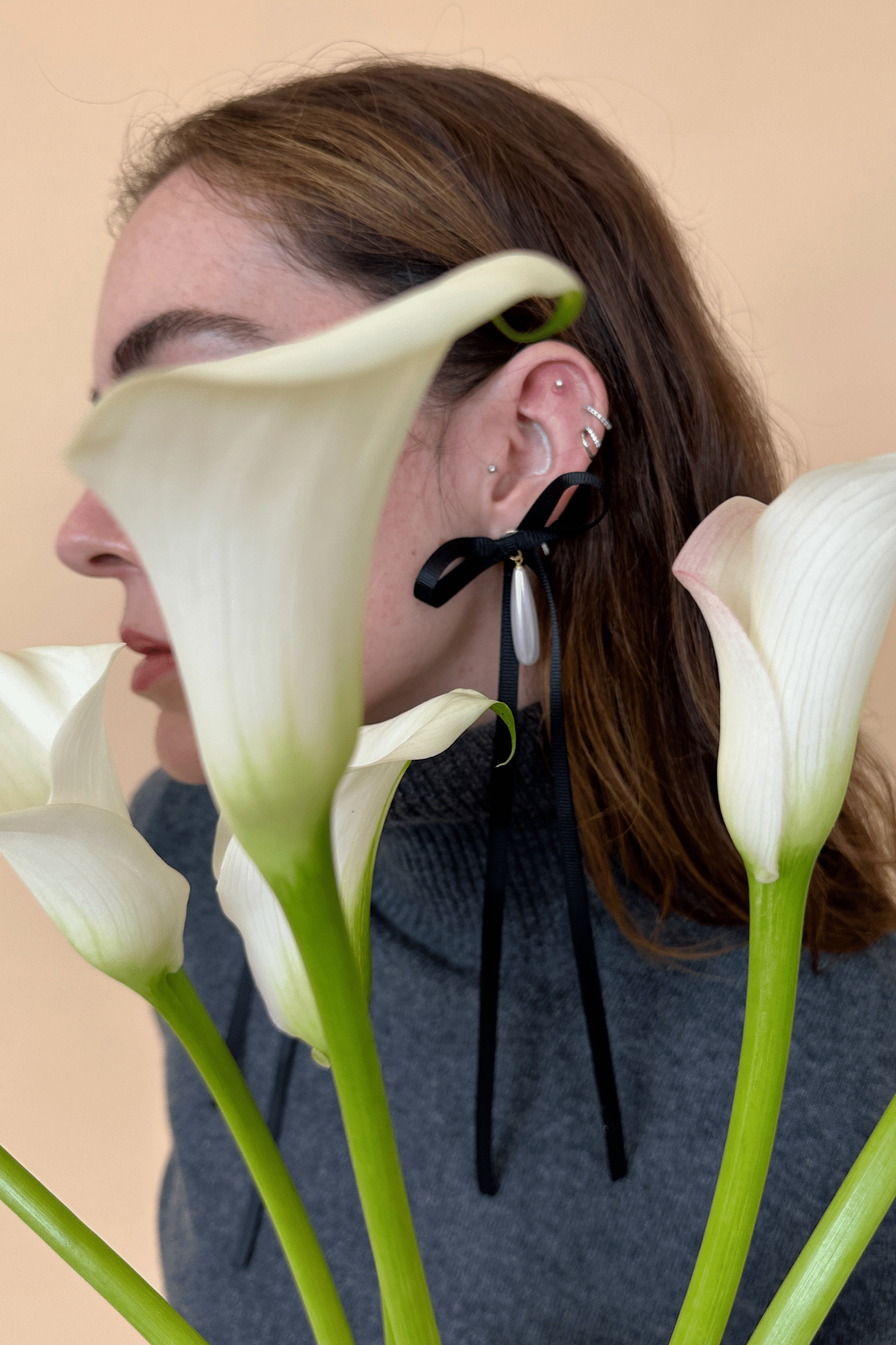 Long Bow Drop Pendant Earrings