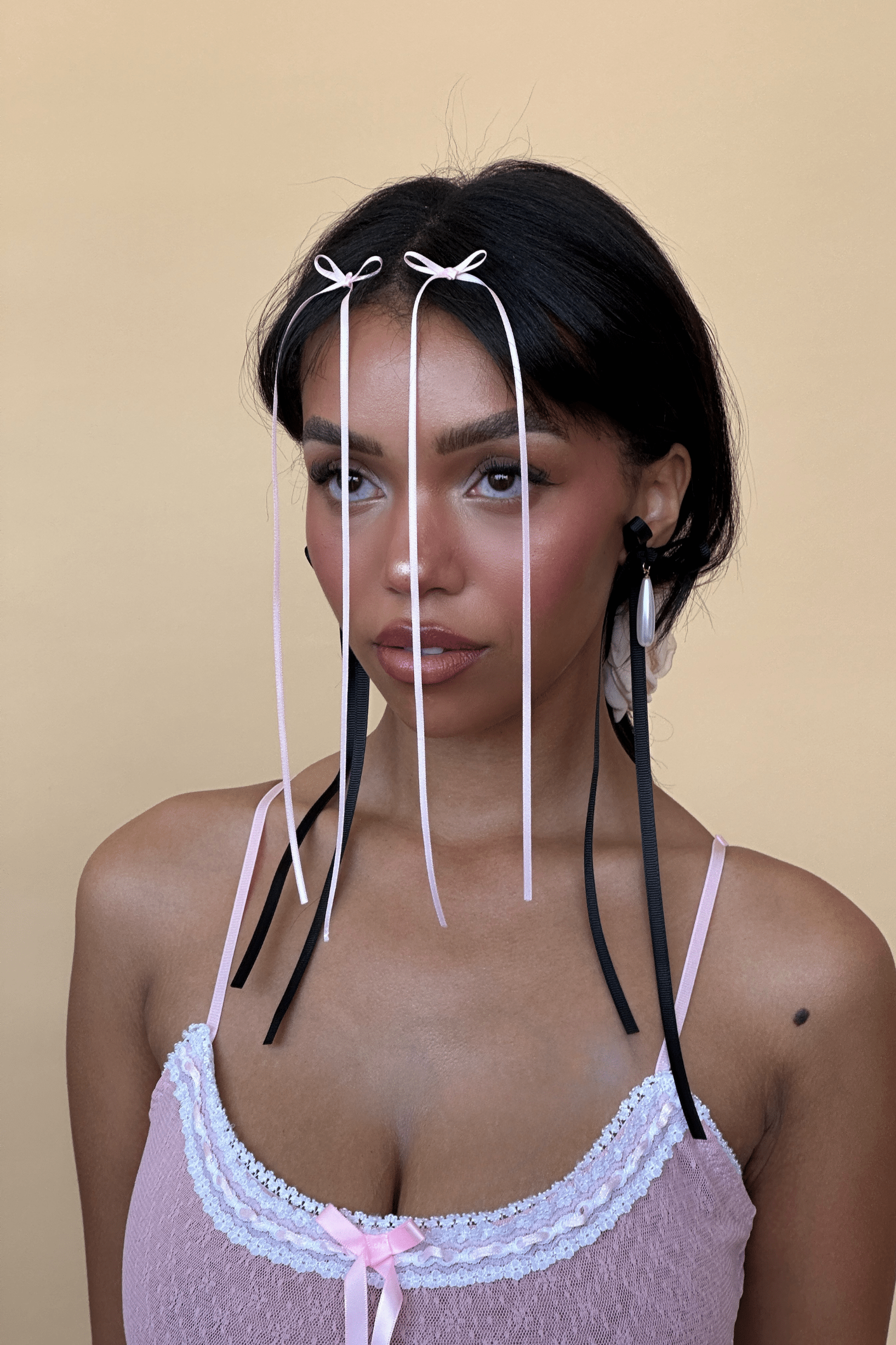 Long Bow Drop Pendant Earrings