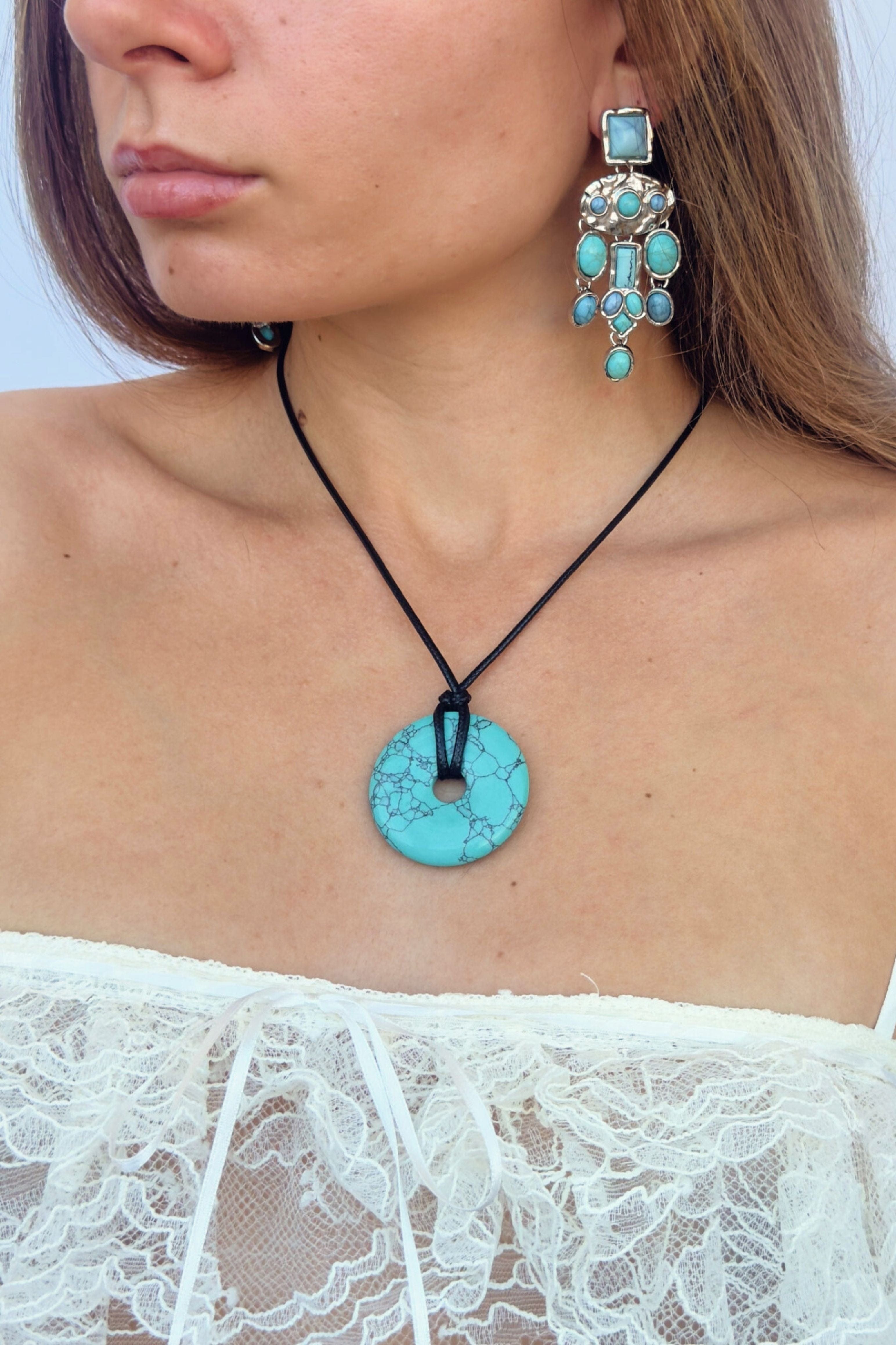 Stone Disc Corded Necklace