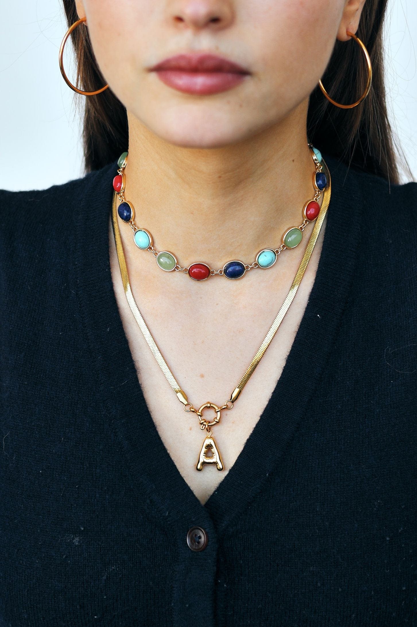 Bubble Initial Herringbone Necklace