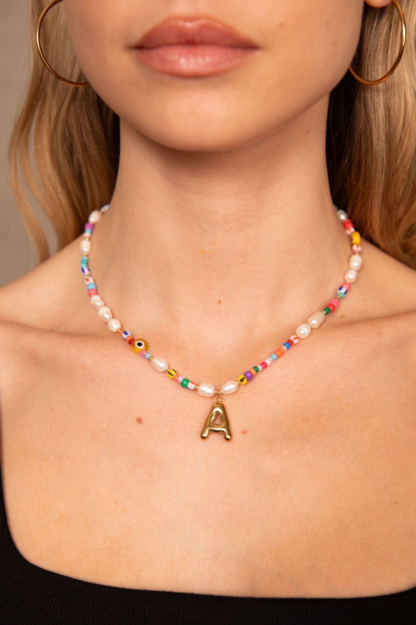 Beaded Pearl Bubble Initial Necklace