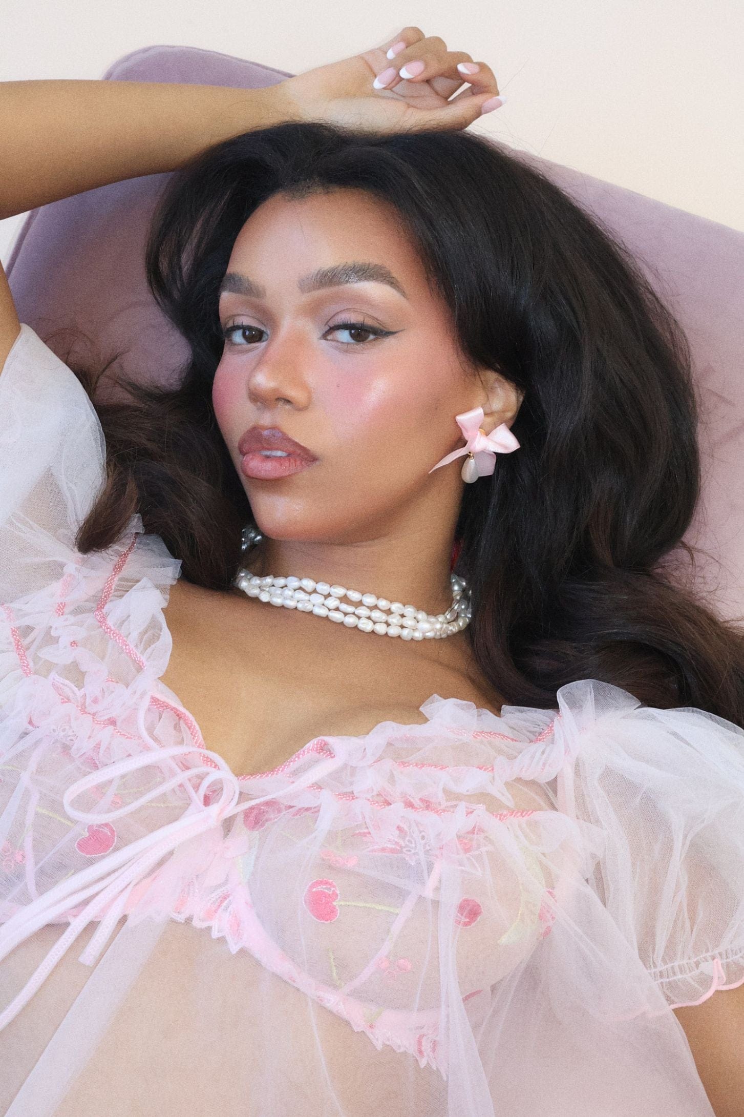 Bow Drop Pearl Earrings