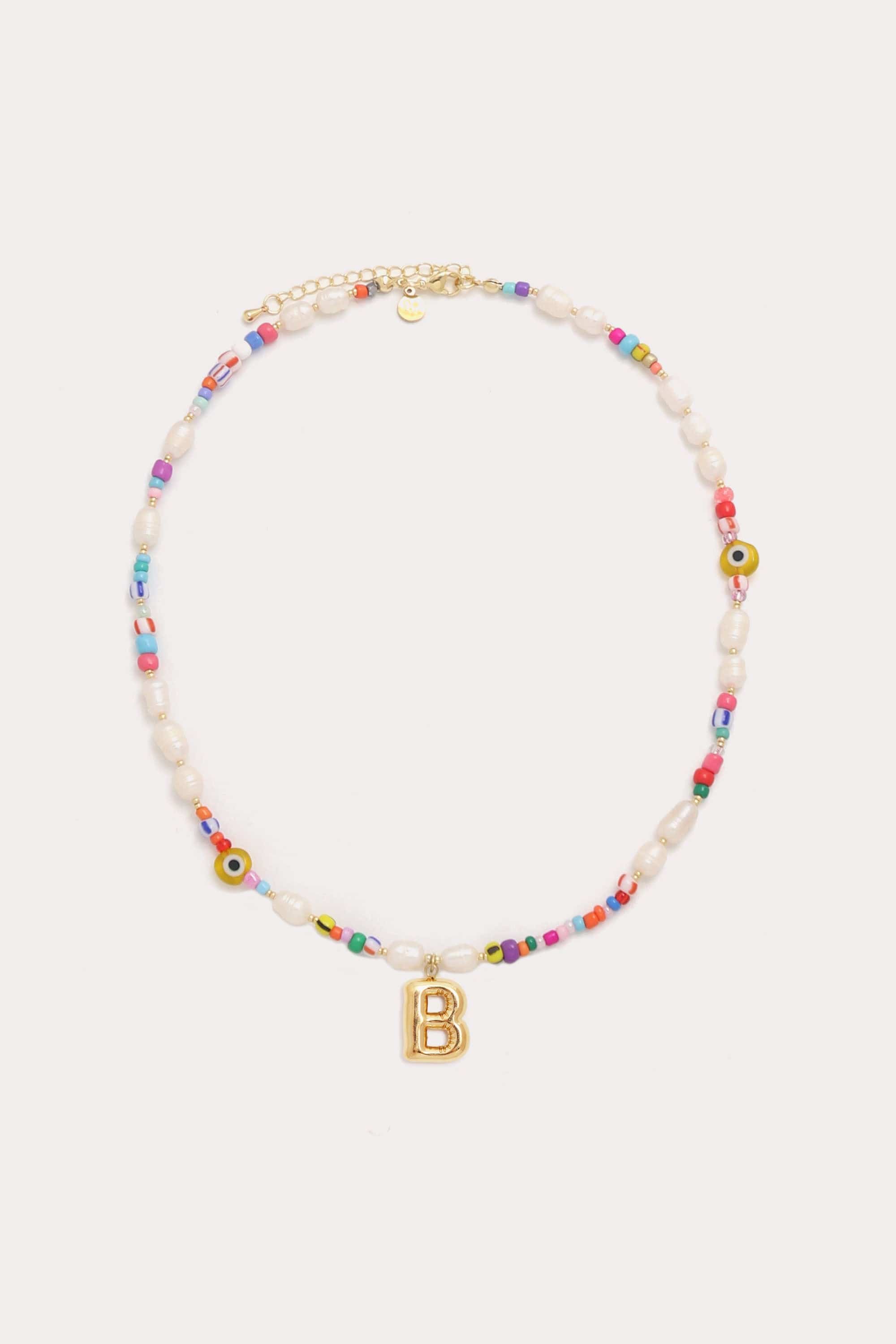 Beaded Pearl Bubble Initial Necklace