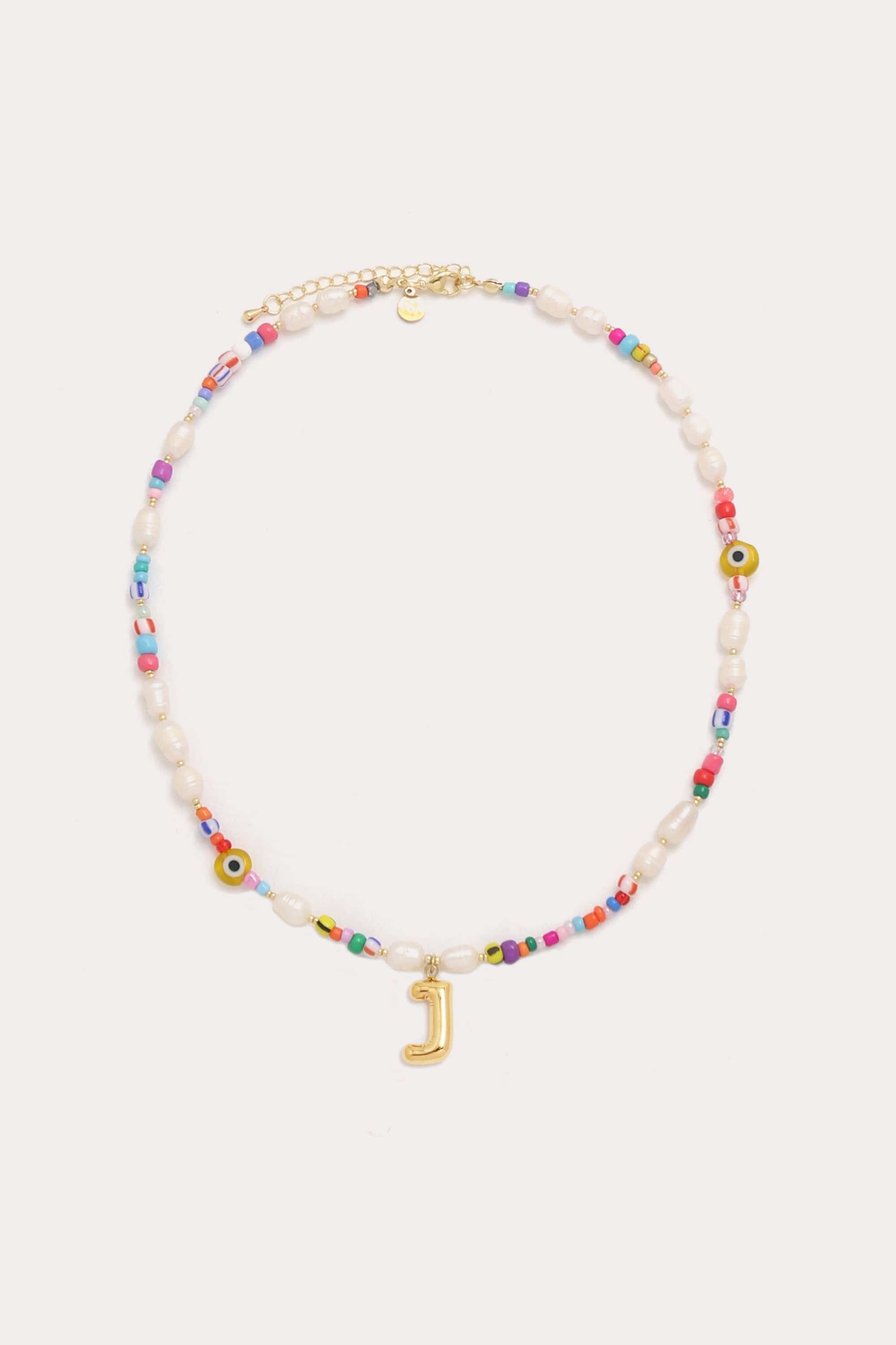 Beaded Pearl Bubble Initial Necklace