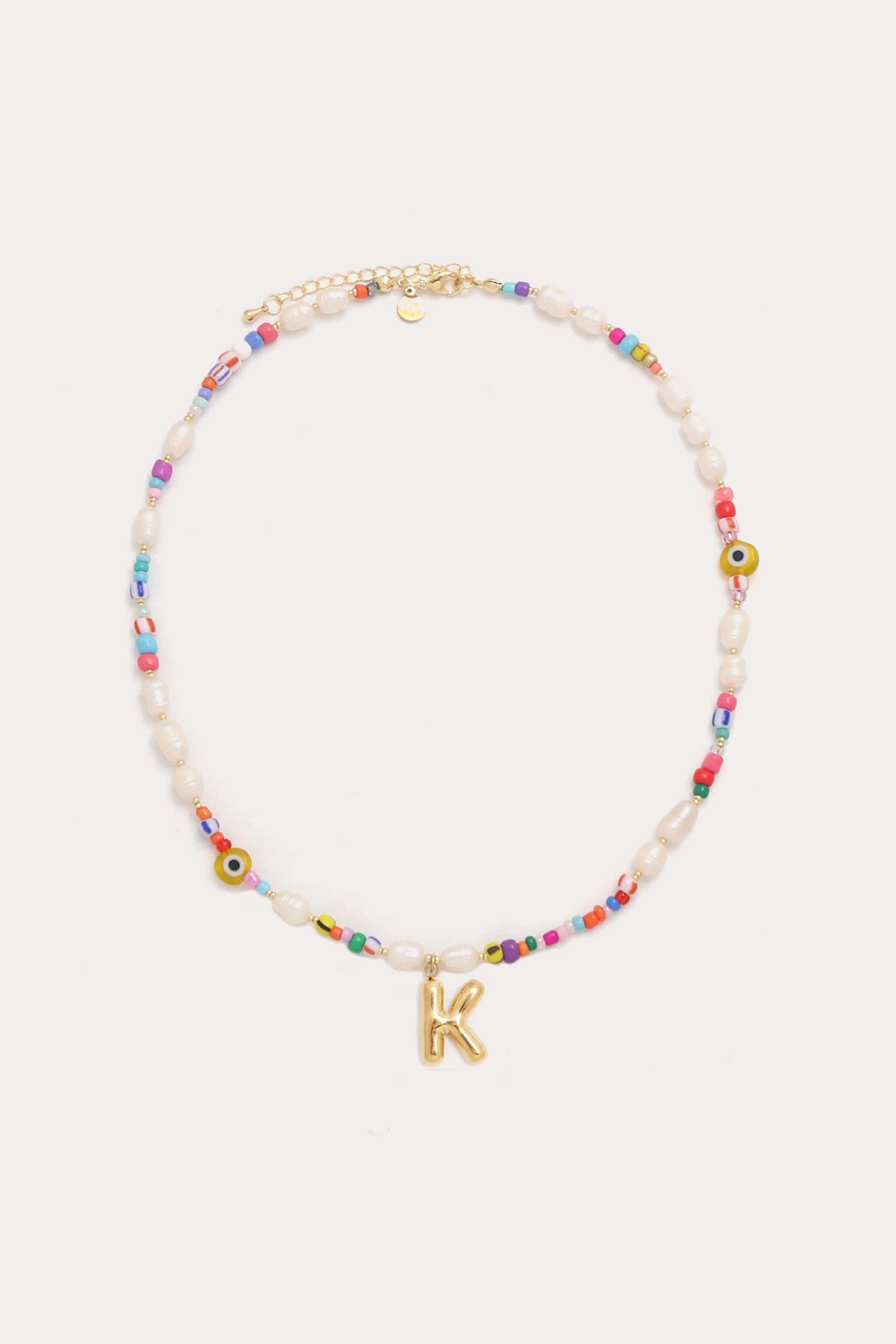 Beaded Pearl Bubble Initial Necklace