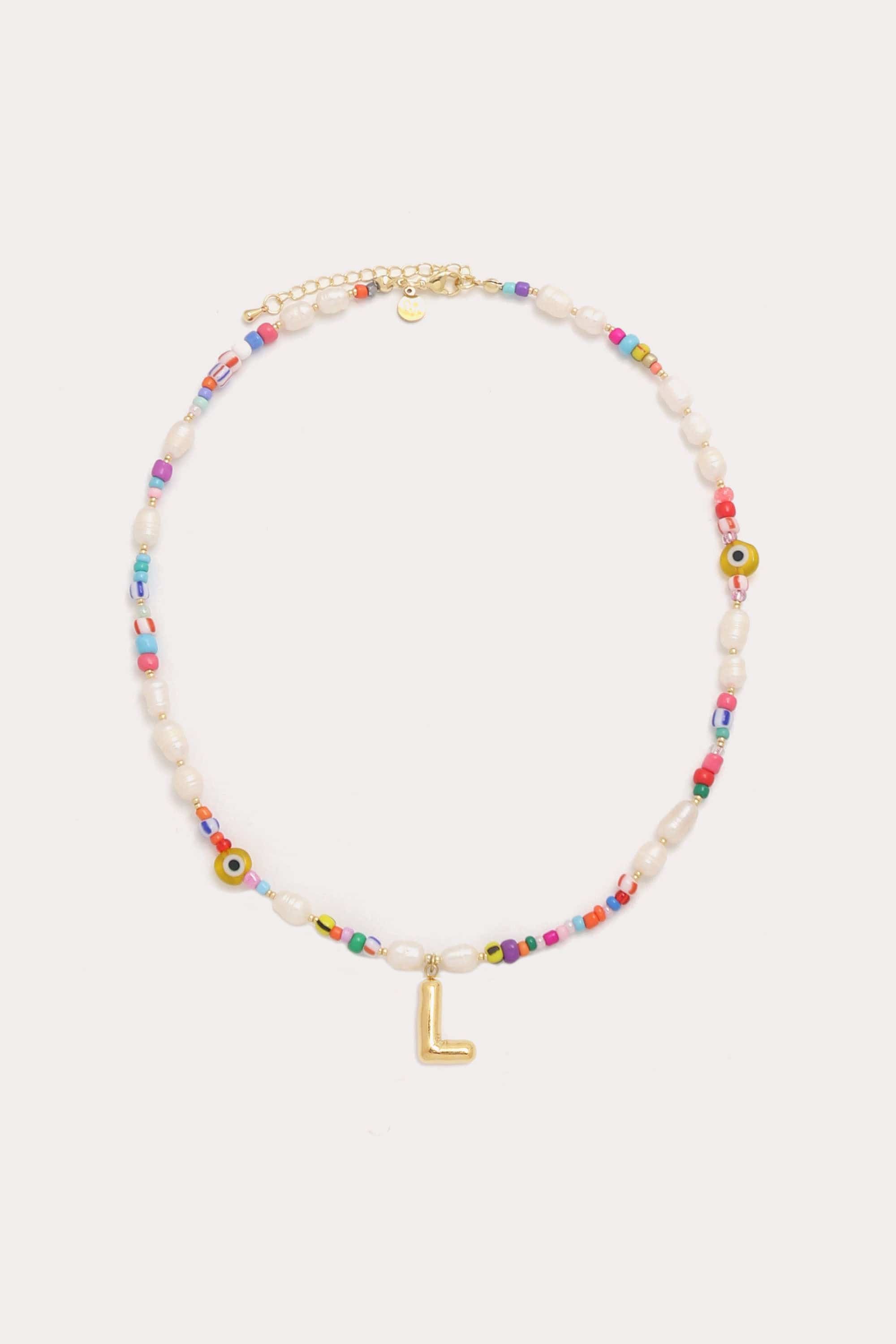 Beaded Pearl Bubble Initial Necklace