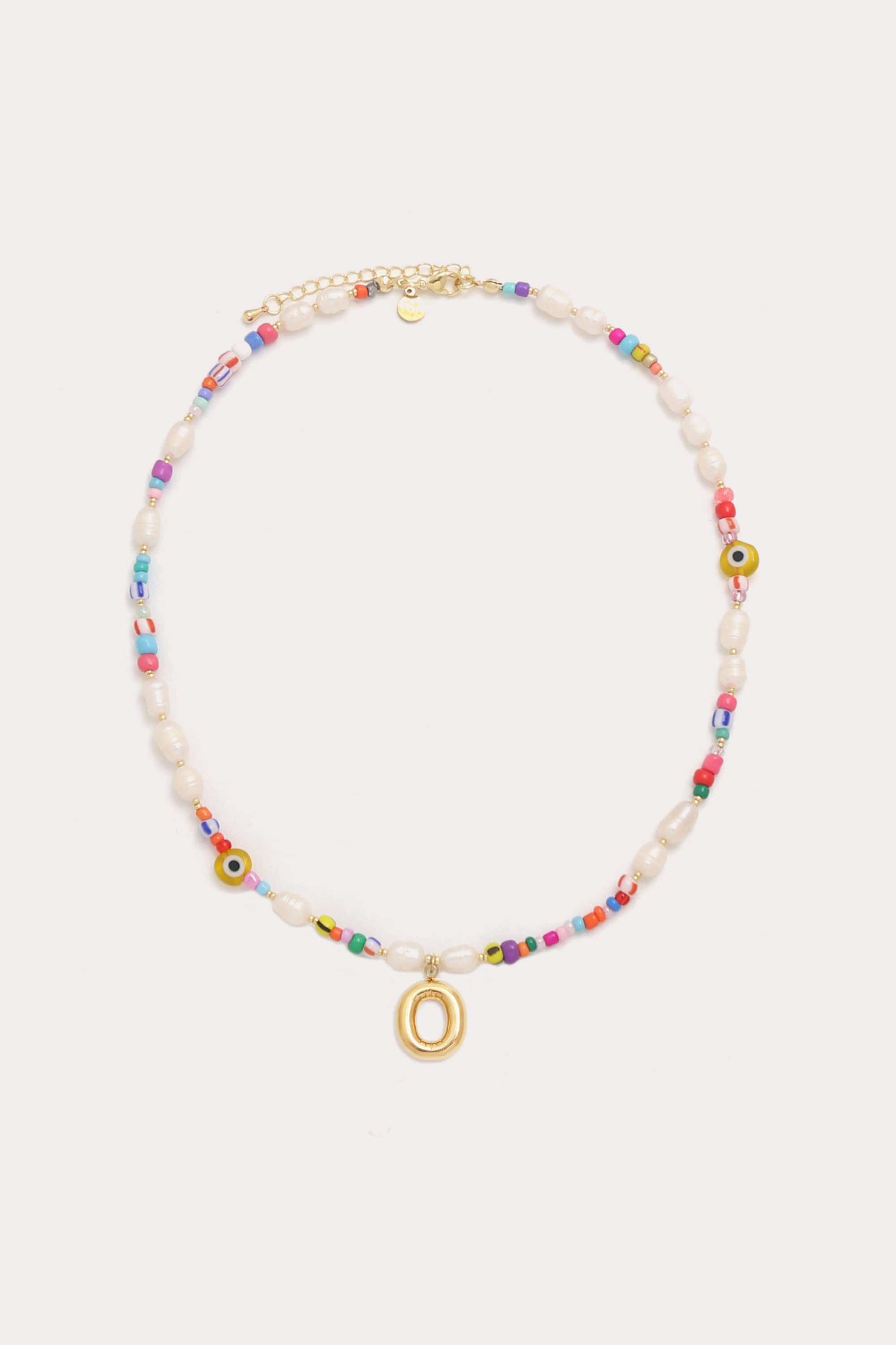 Beaded Pearl Bubble Initial Necklace