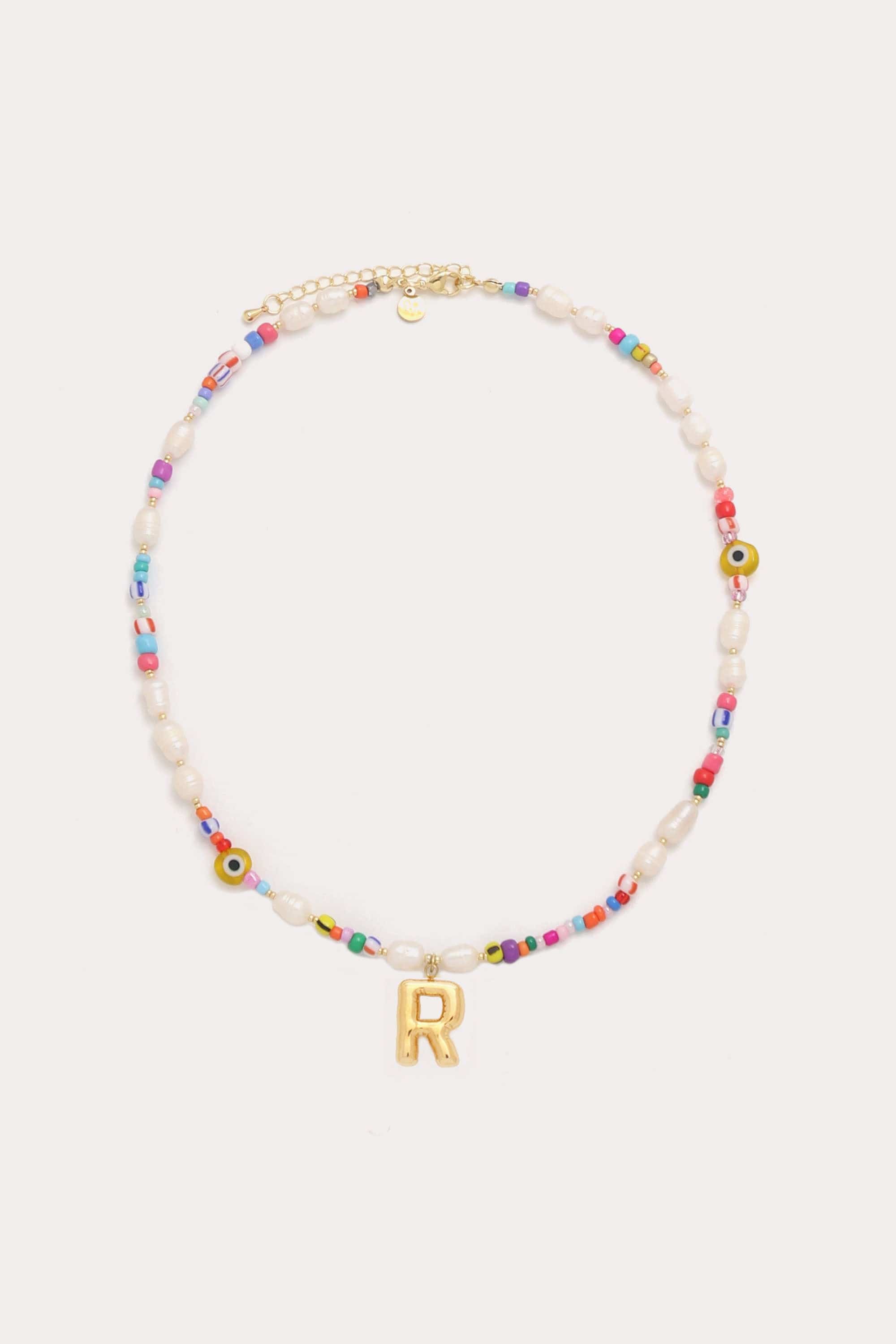 Beaded Pearl Bubble Initial Necklace