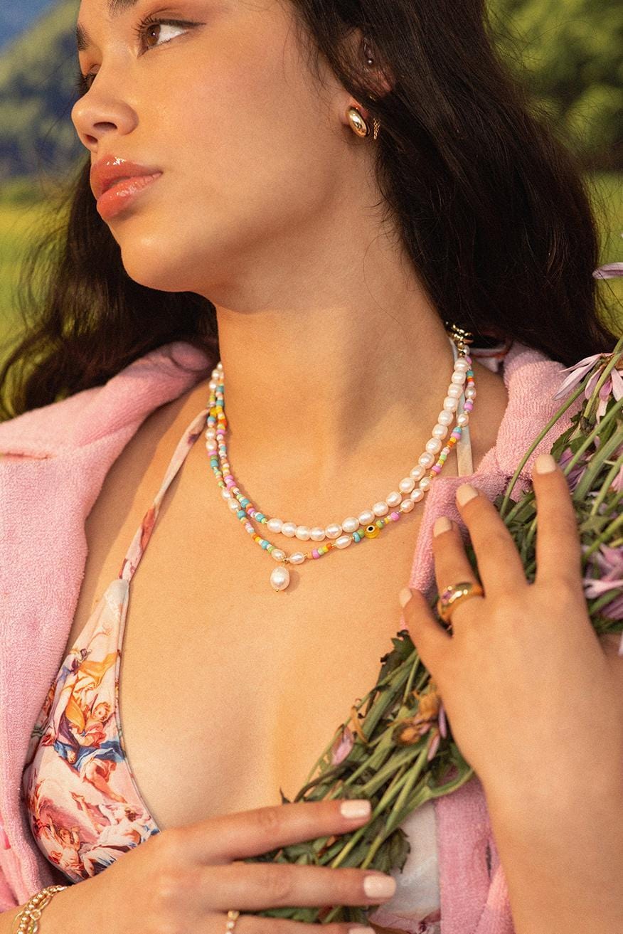 Beaded Pearl Drop Necklace
