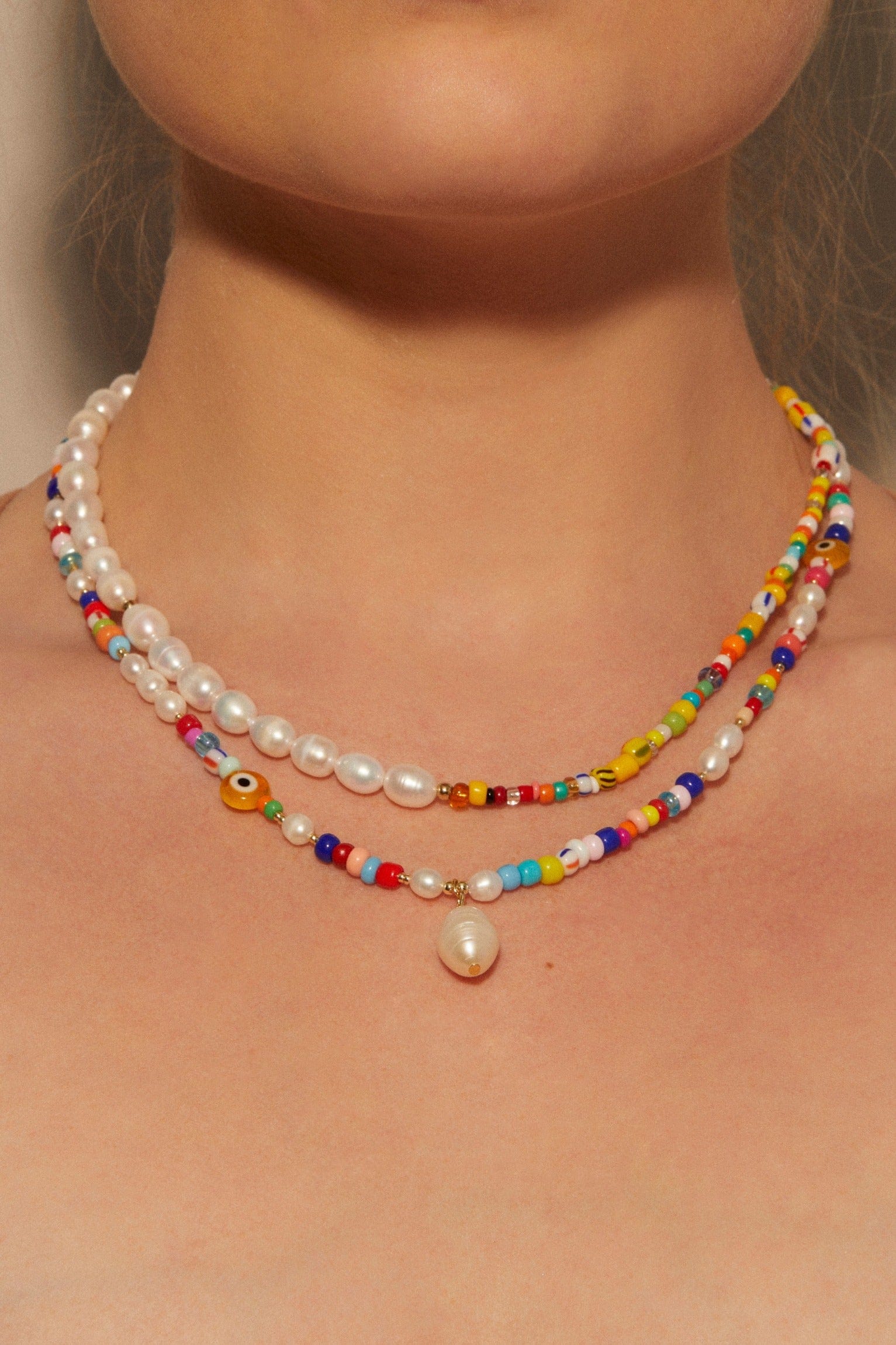 Beaded Pearl Drop Necklace