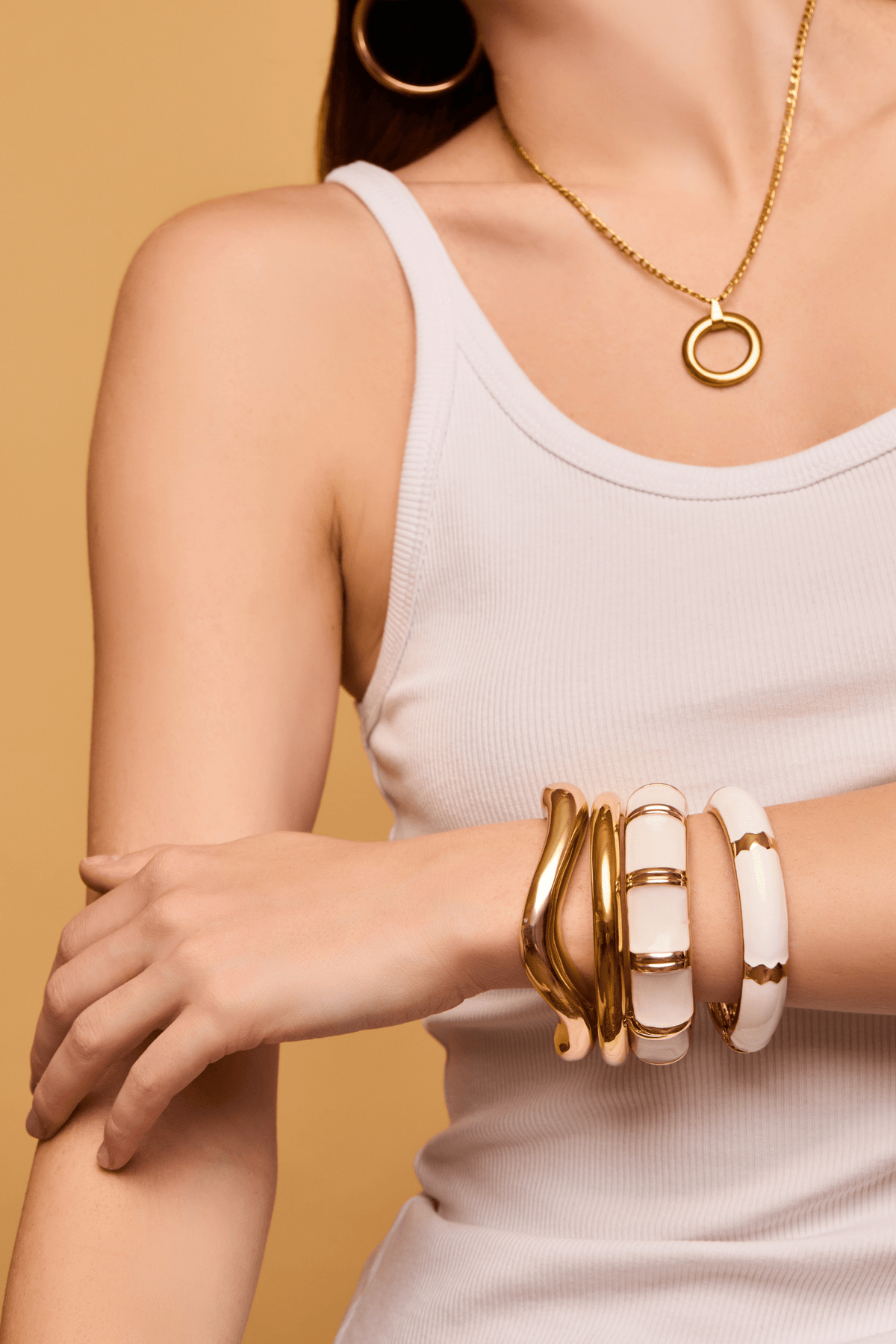 Metal Enamel Rounded Cuff Enamel Stripe Cuff | Petit Moments