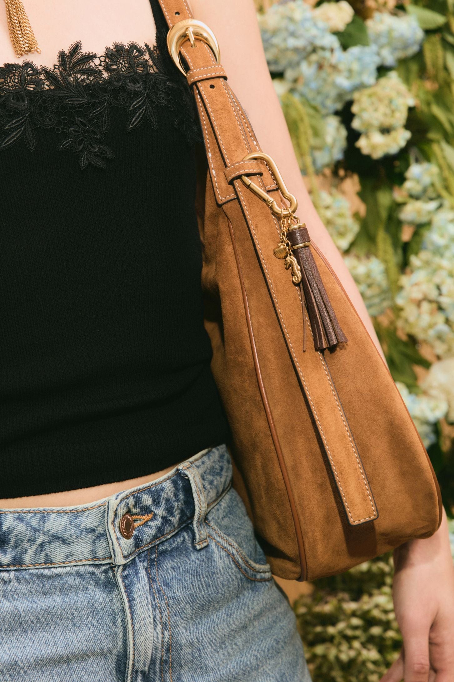Seahorse Leather Tassel Charm Keychain