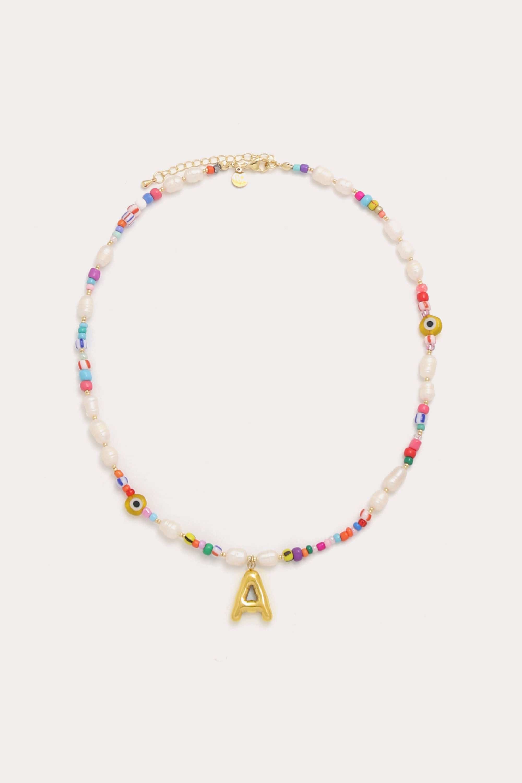 Beaded Pearl Bubble Initial Necklace