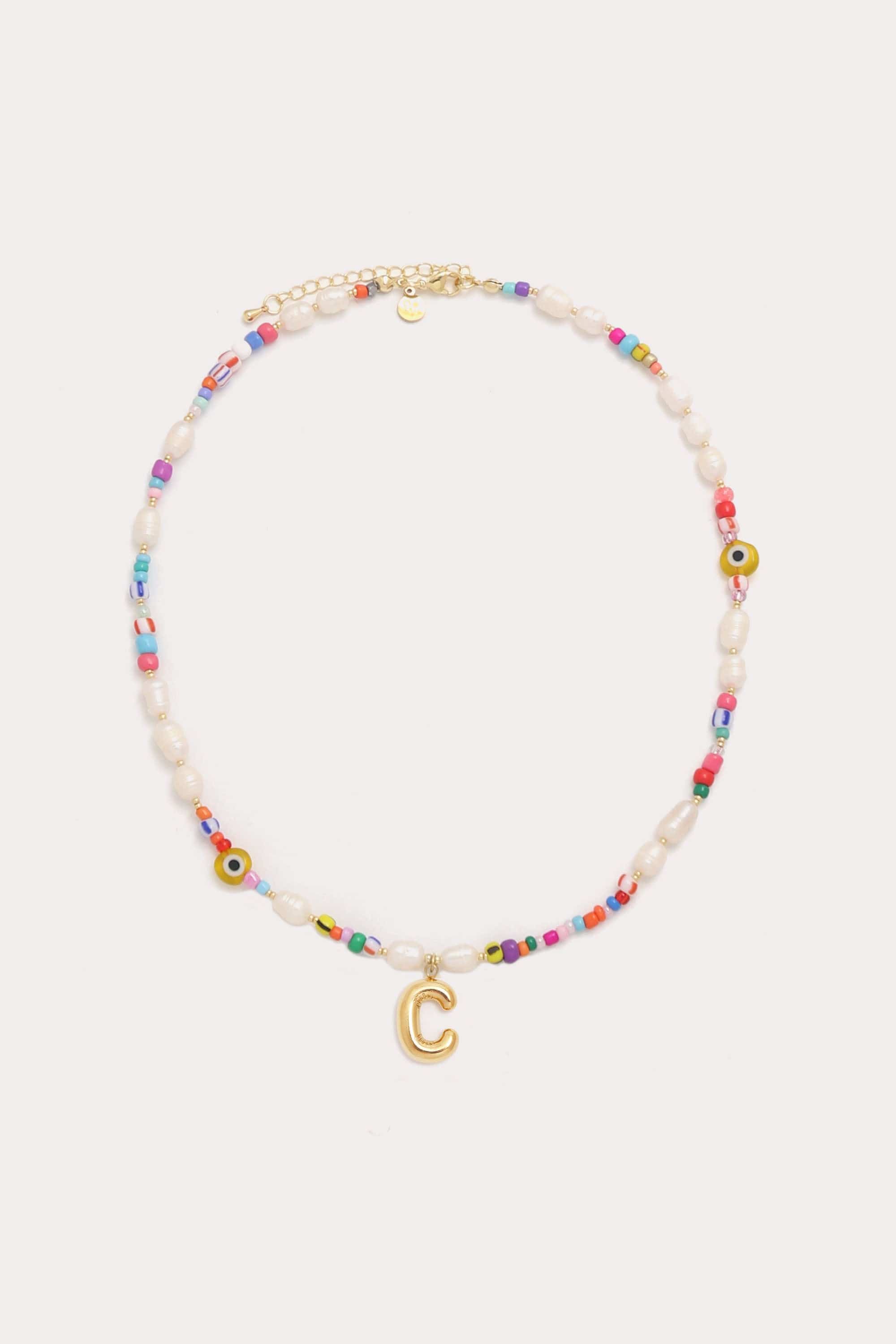 Beaded Pearl Bubble Initial Necklace