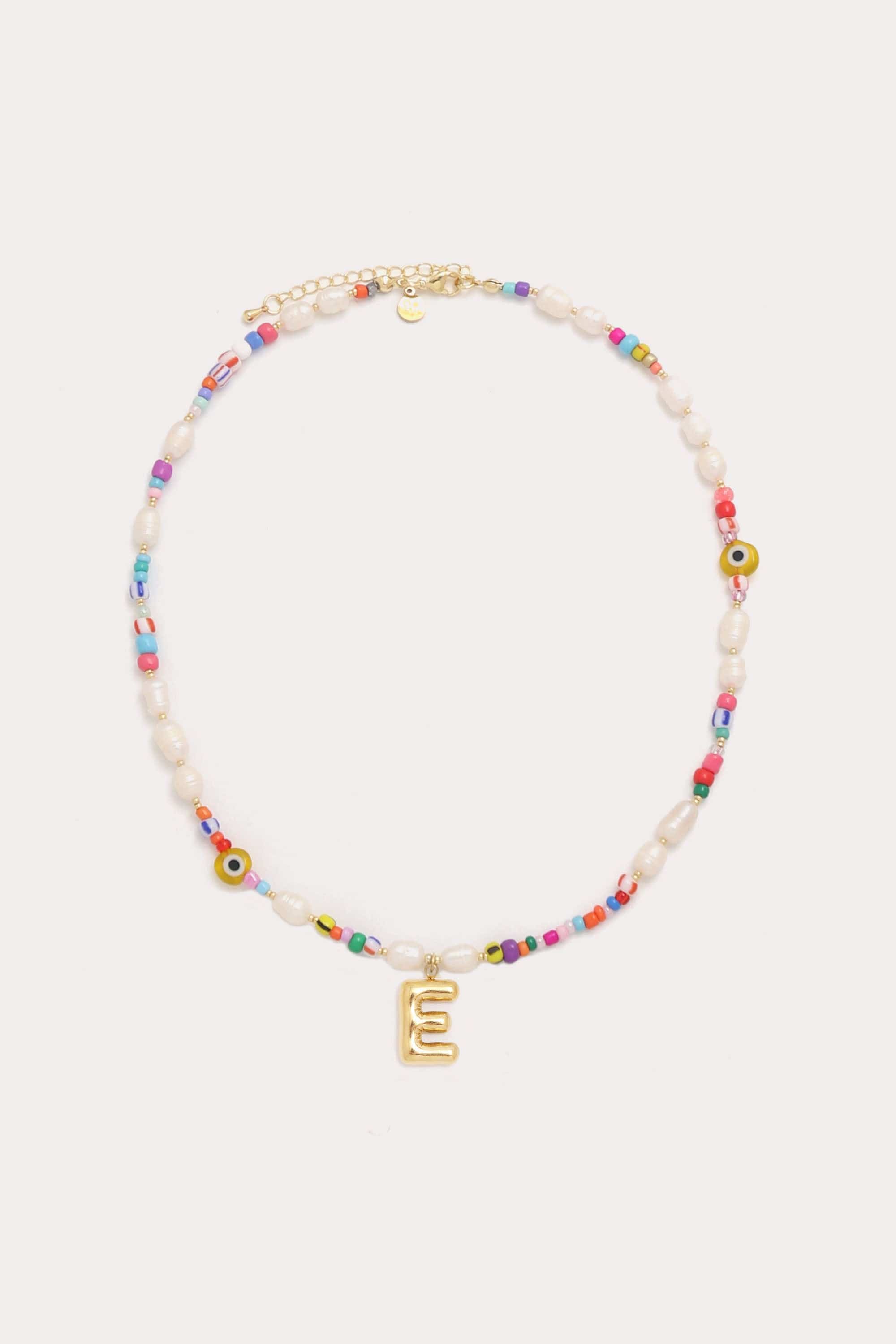 Beaded Pearl Bubble Initial Necklace