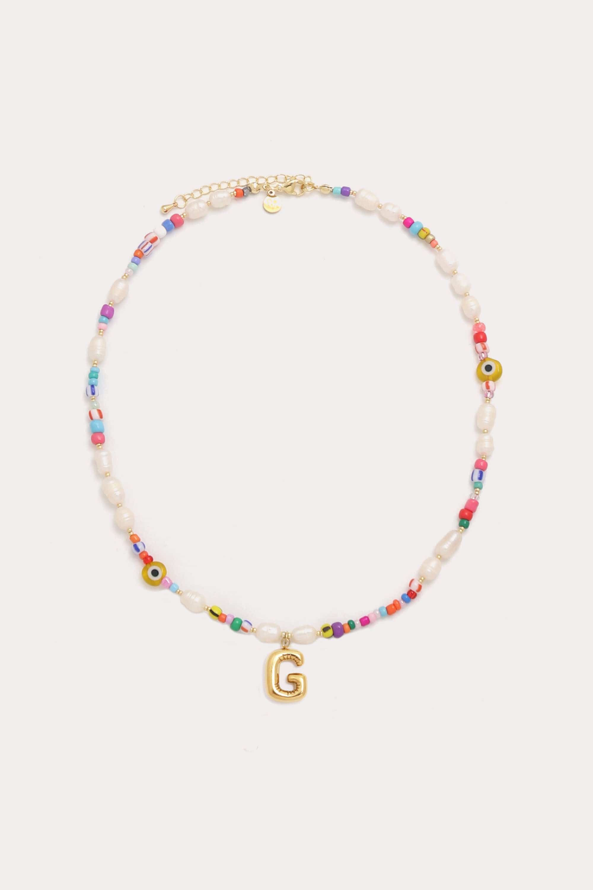 Beaded Pearl Bubble Initial Necklace