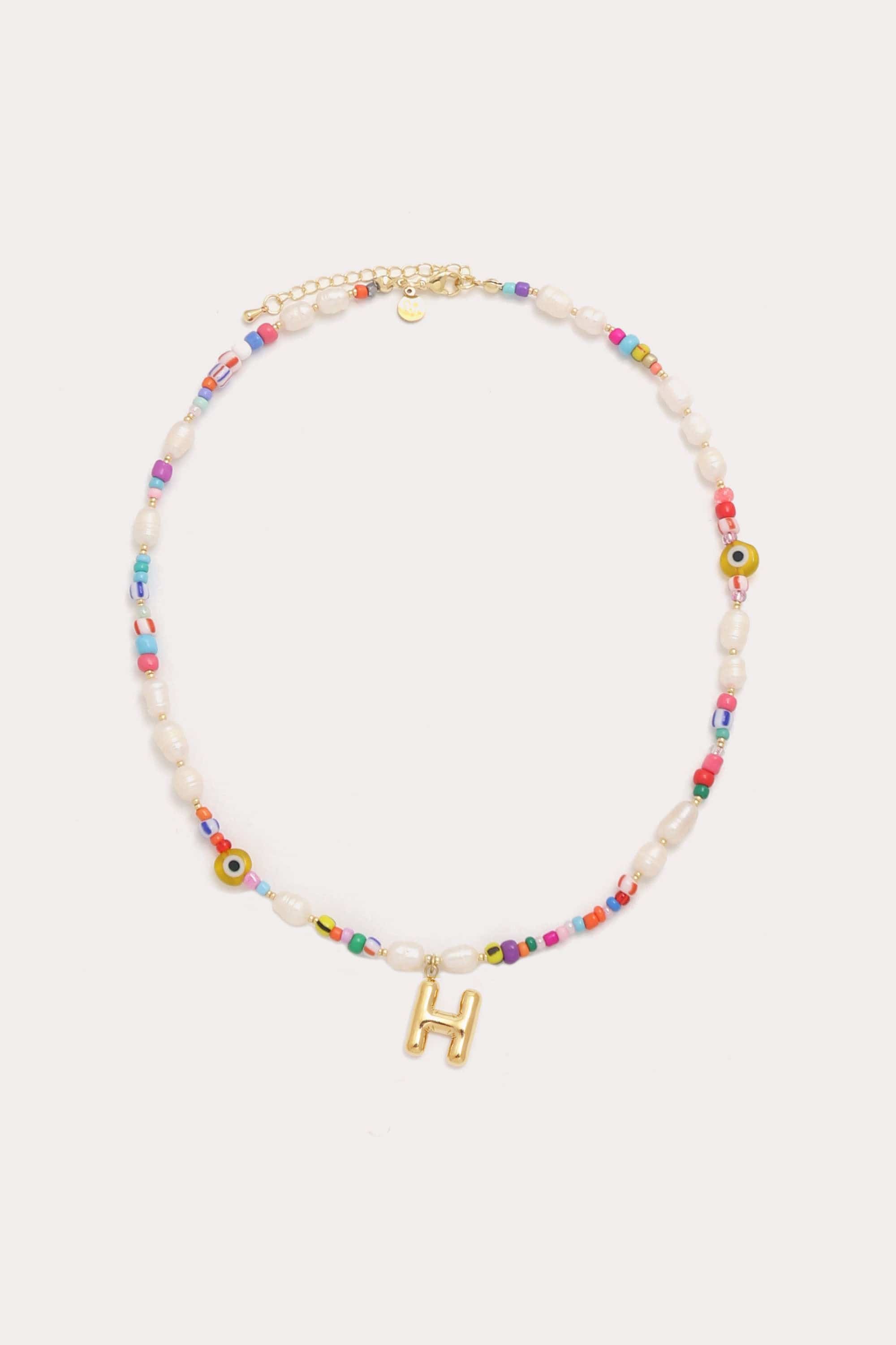 Beaded Pearl Bubble Initial Necklace