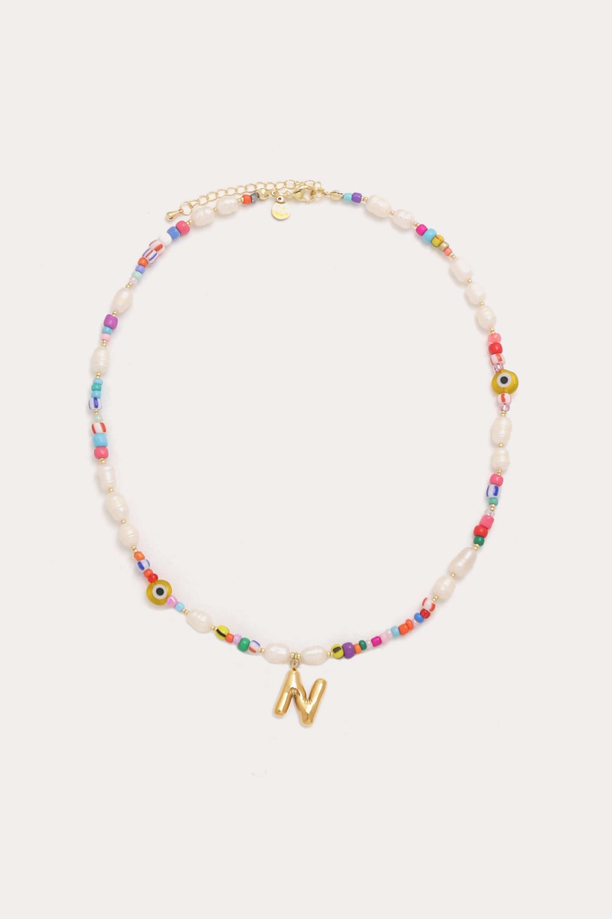 Beaded Pearl Bubble Initial Necklace