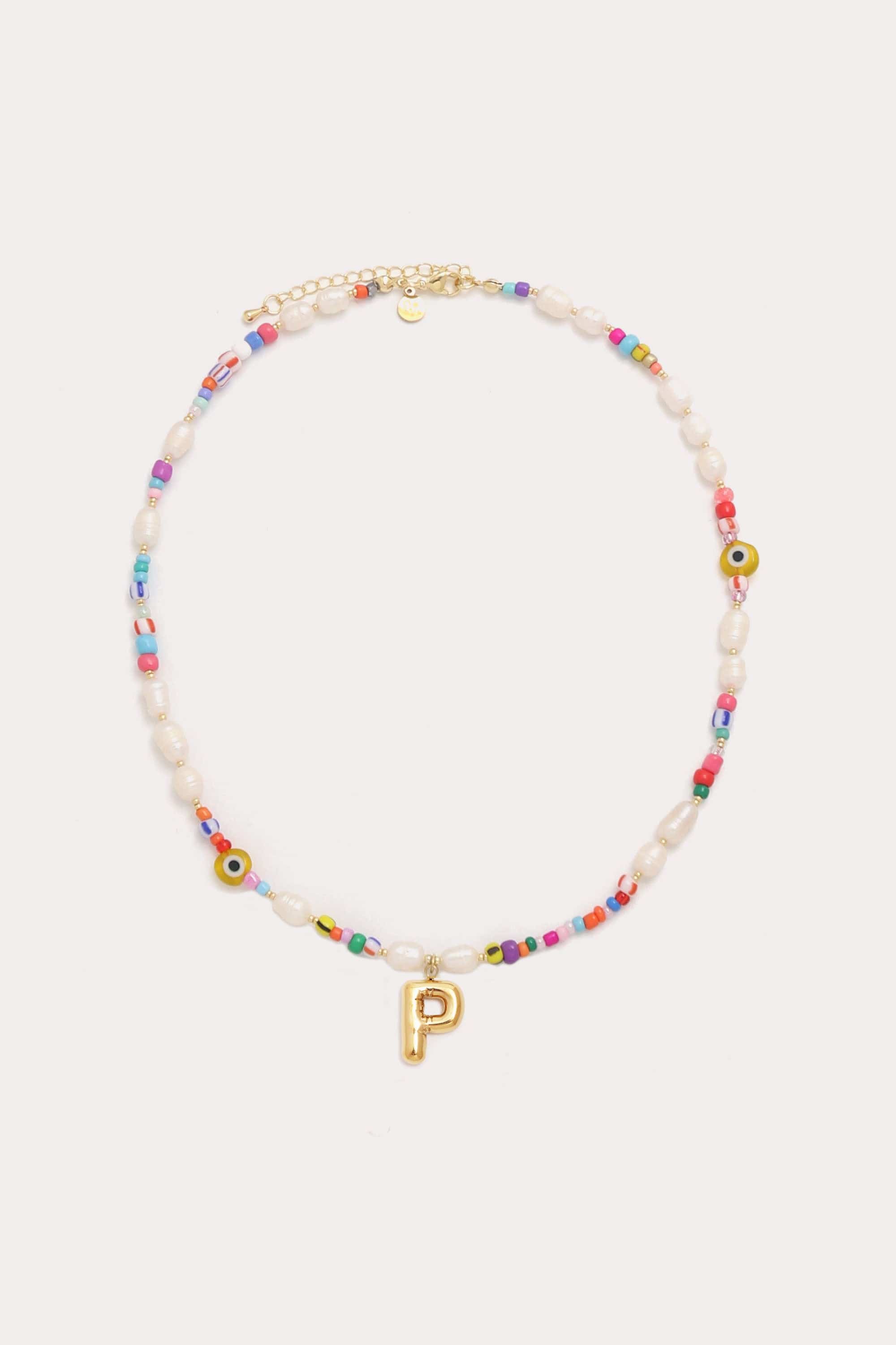 Beaded Pearl Bubble Initial Necklace