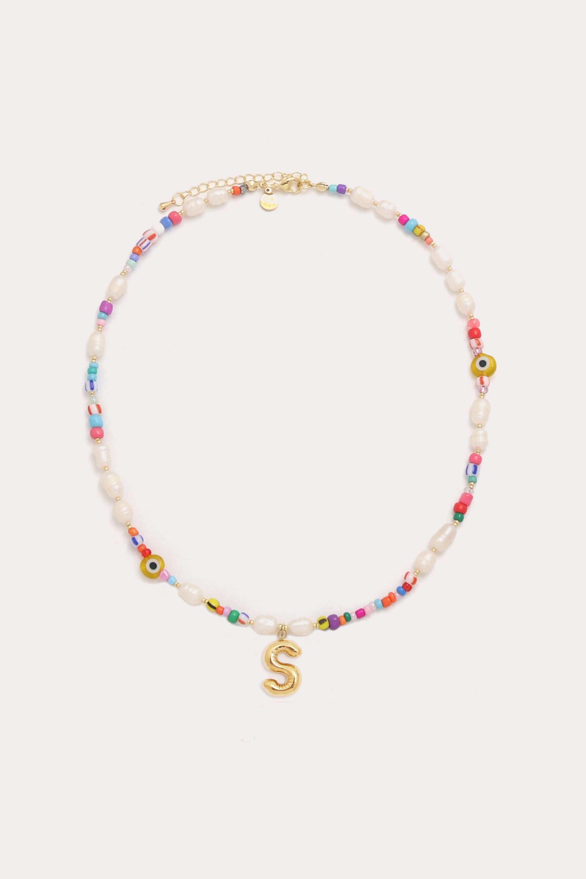 Beaded Pearl Bubble Initial Necklace