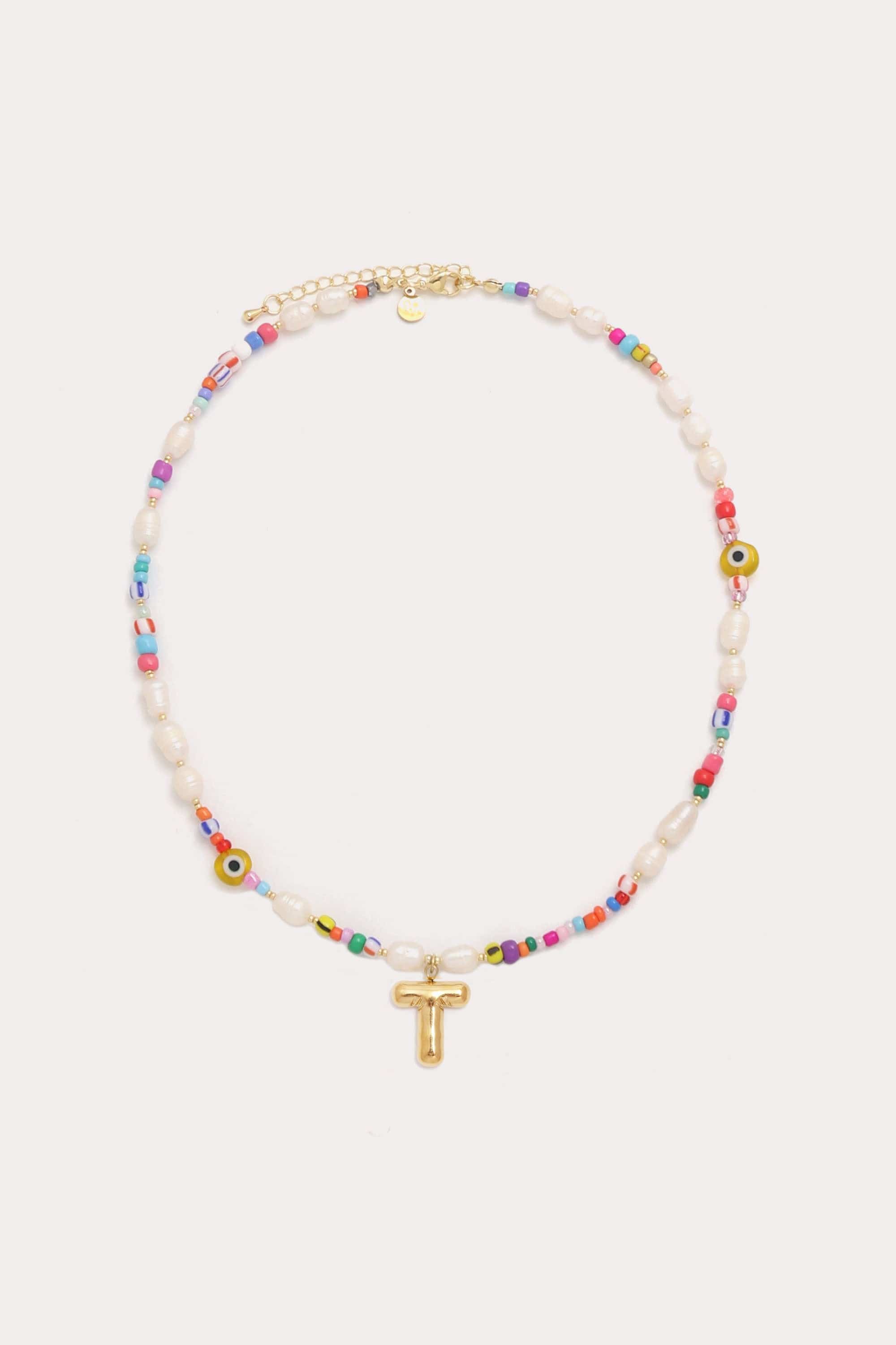 Beaded Pearl Bubble Initial Necklace