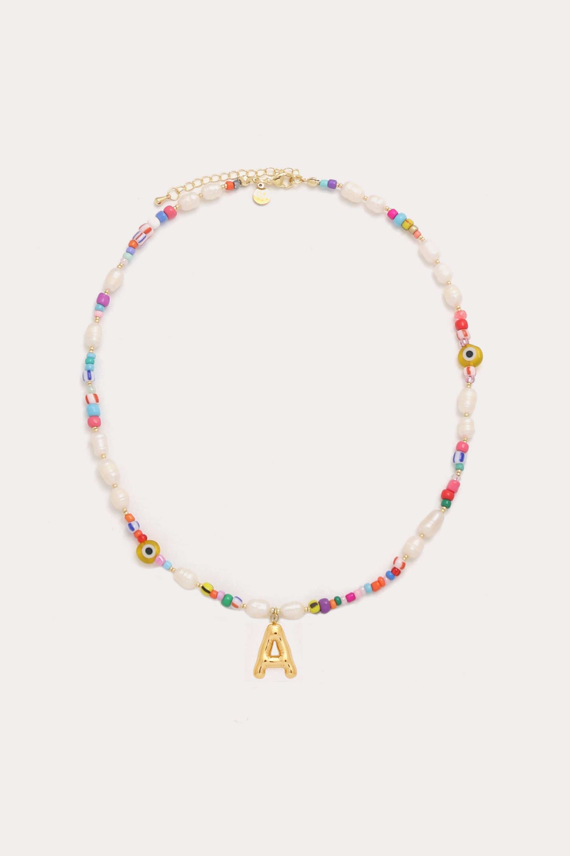 Beaded Pearl Bubble Initial Necklace