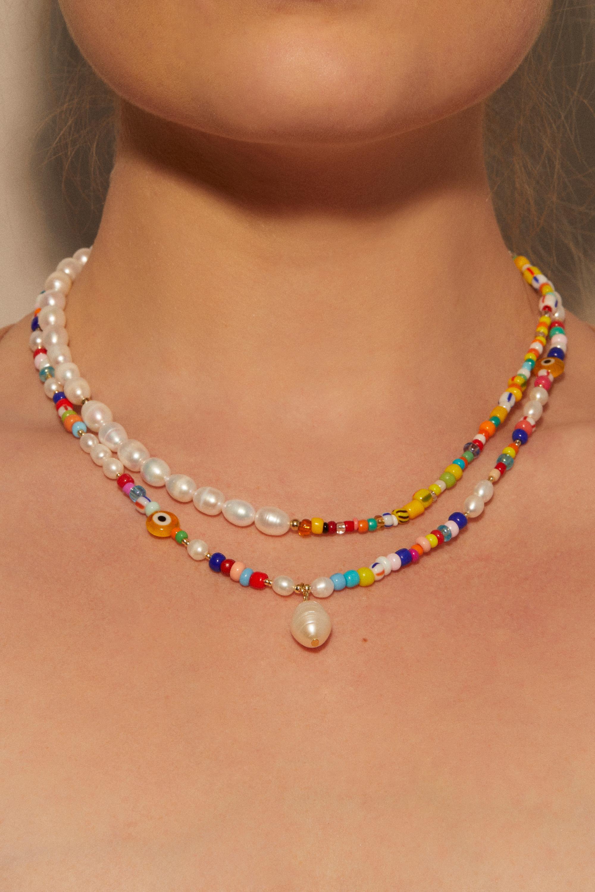 Beaded Pearl Drop Necklace